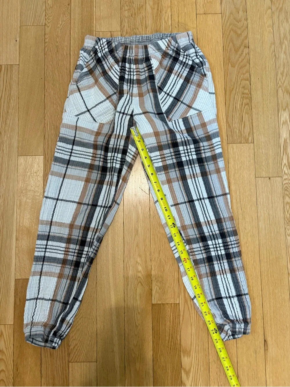 Aerie Soft Gauze Pajama Jogger Pants Plaid Neutral Coastal Boho Loungewear XS